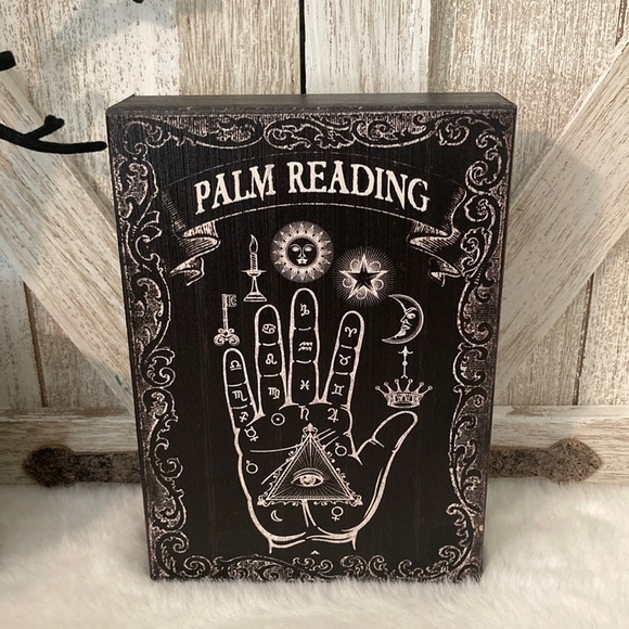 COPY - Distressed Wooden Halloween Palm Reading Tabletop Decor - Picture 1 of 6
